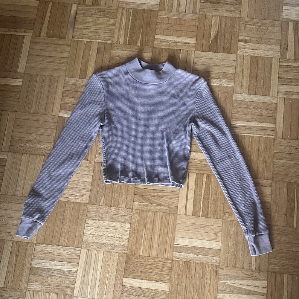 TNA Thermal Waffle Knit Mock Neck Cropped Long Sleeve Top